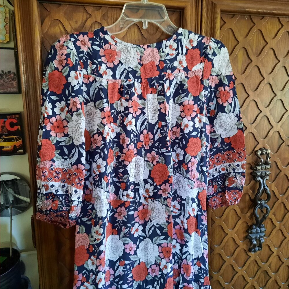 V Neck Tie-Waist Floral Bohemian Maxi Dress Flowy Ruffle w/Slit NWT! - Size S - Picture 10 of 16